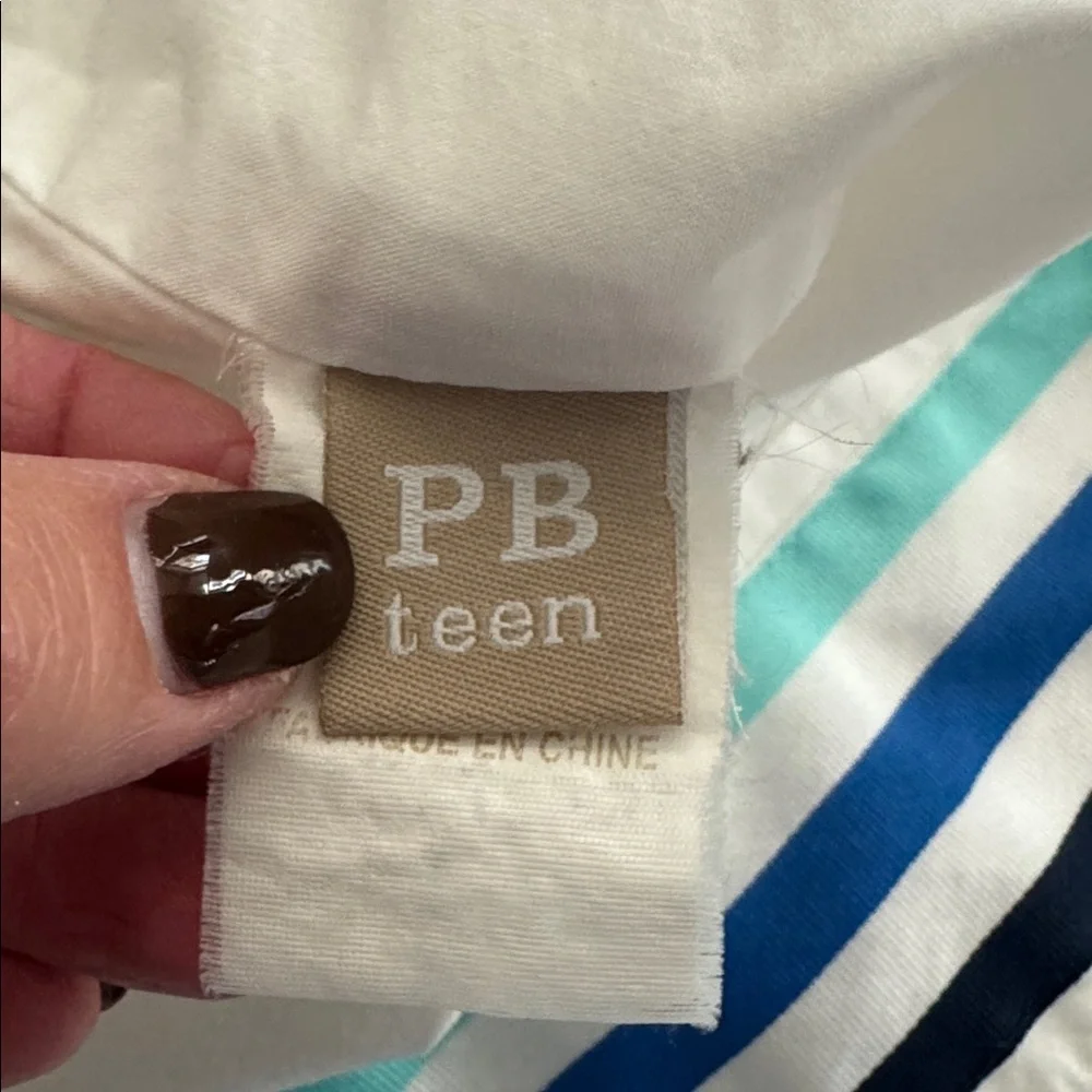 2 Pottery Barn Teen blue striped pillow cases Standard size Beach coastal Cotton